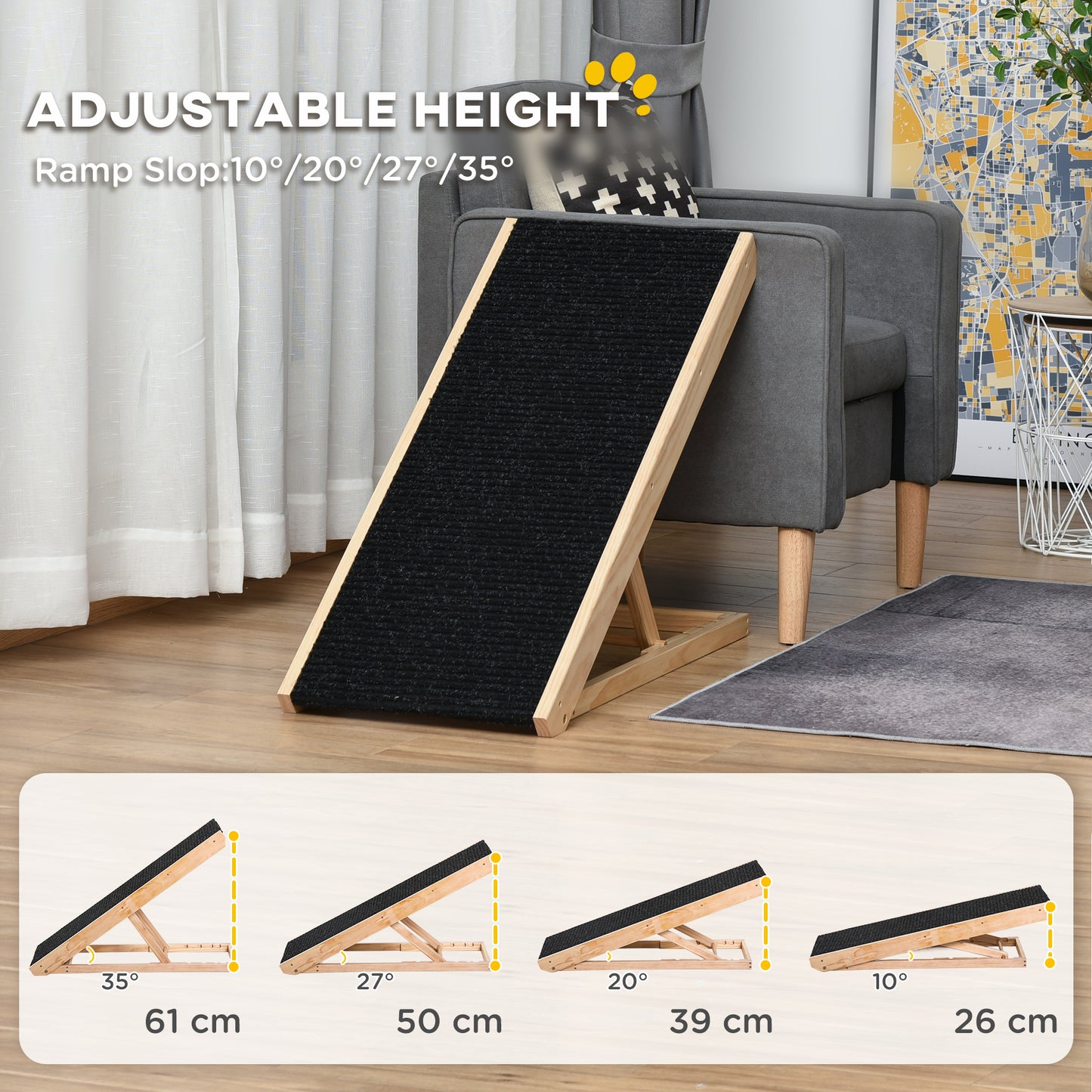 Dog Ramp, Foldable Pet Ramp with 4 Adjustable Heights, Non-Slip Finish for Medium and Large Dogs, Black
