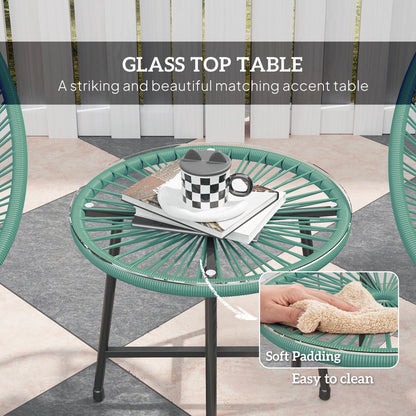 Rattan Bistro Set with Acapulco Chairs and Glass Table, Green