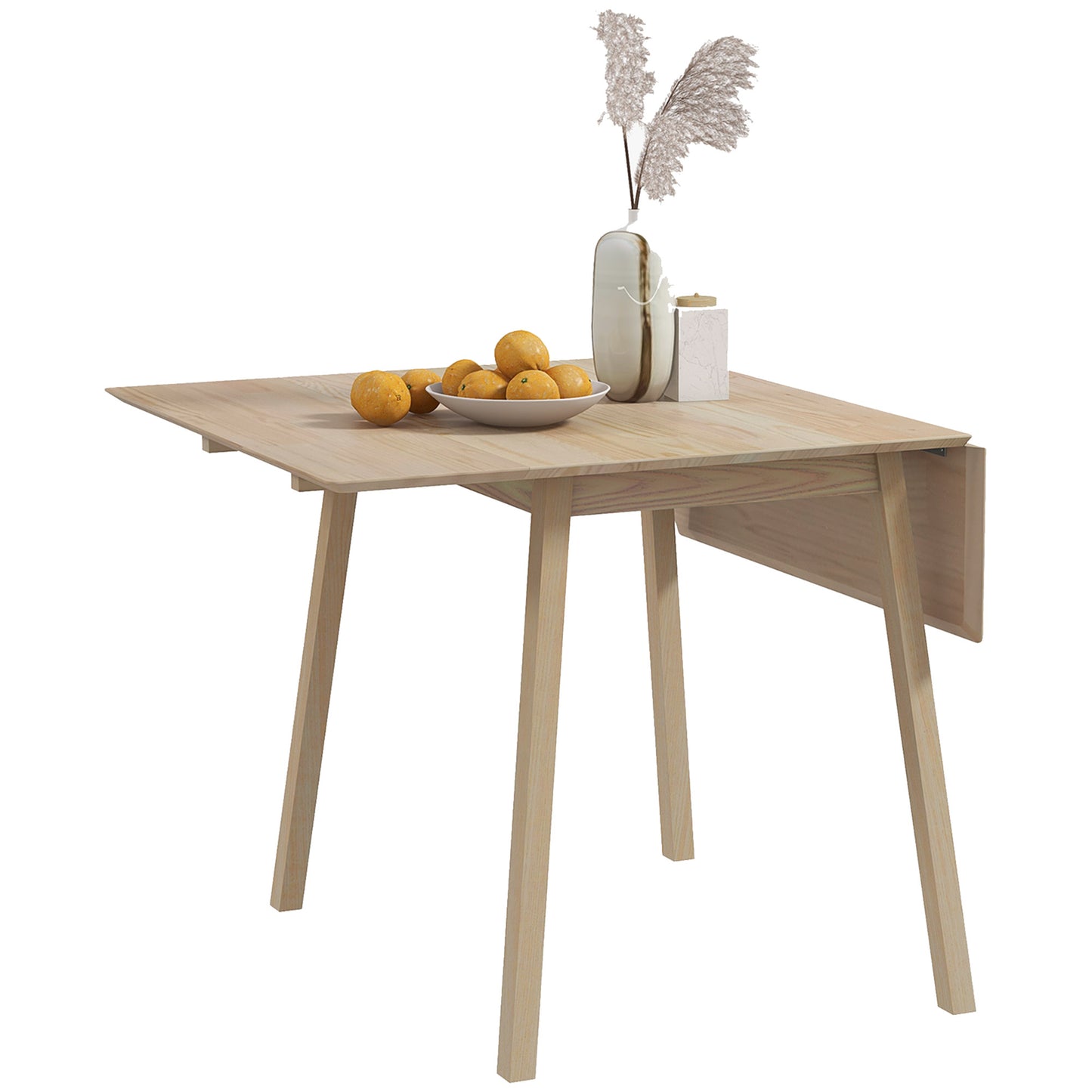 Solid Wood Folding Dining Table, Drop Leaf Table for 2-4 People, Natural Wood Finish
