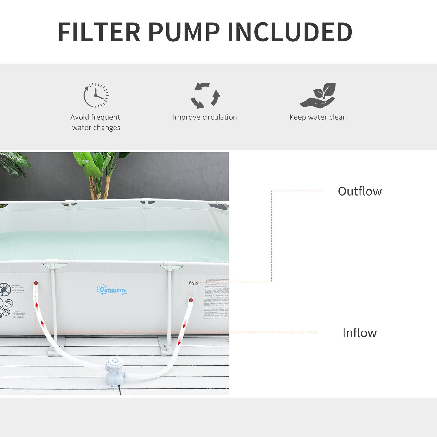 Steel Frame Pool with Filter Pump, Filter Cartridge, Rust Resistant Above Ground Swimming Pool, Grey