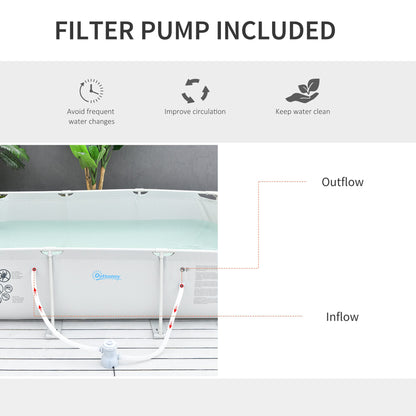 Steel Frame Pool with Filter Pump, Filter Cartridge, Rust Resistant Above Ground Swimming Pool, Grey