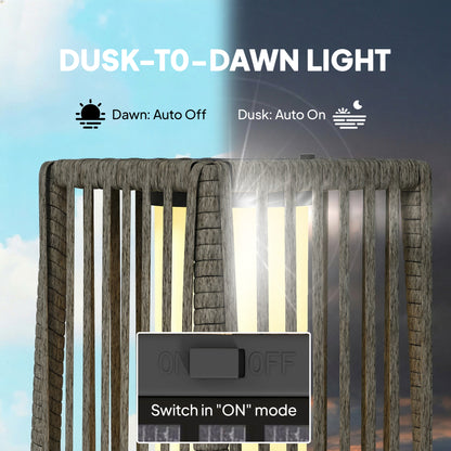 Solar Rattan Floor Lamp, Outdoor Garden Lantern with Auto On/Off LED Lights, IP44 for Patio, Terrace, Dark Grey
