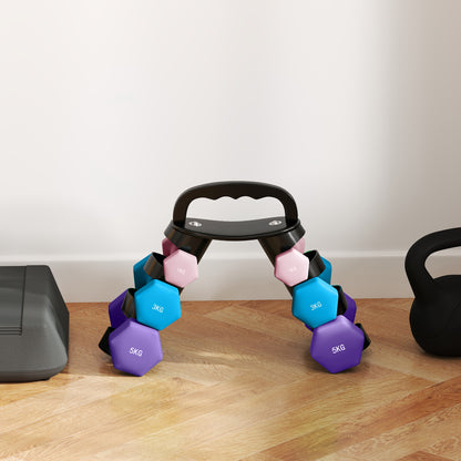 Dumbbells Set with Storage Rack, 2 x 1kg, 2 x 3kg, 2 x 5kg, Pink