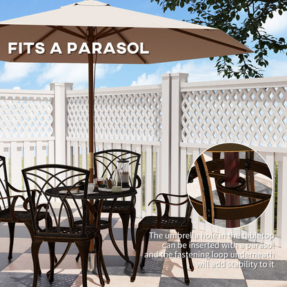 5 Pieces Garden Dining Set for 4, Cast Aluminium Outdoor Dining Set with 4 Armchairs and Round Dining Table with Parasol Hole