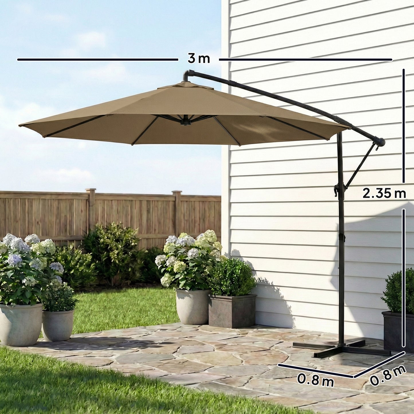3 m Garden Cantilever Parasol with Cover, Round Overhanging Umbrella with 360° Rotation, Tilt, Khaki