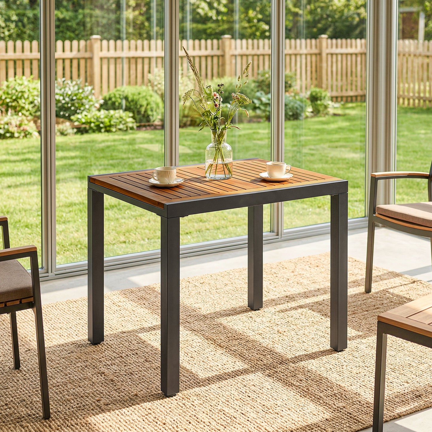 Patio Dining Table Expandable Outdoor Dining Table Acacia Wood Top 80-120 cm Natural and Black