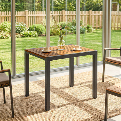 Patio Dining Table Expandable Outdoor Dining Table Acacia Wood Top 80-120 cm Natural and Black