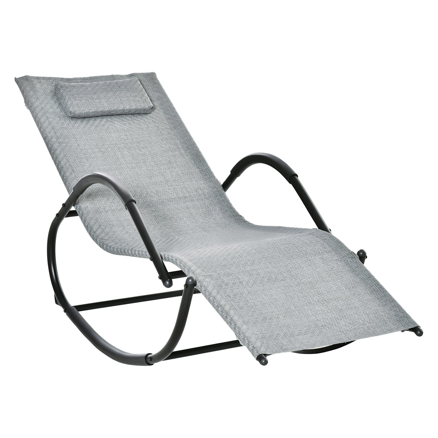 Zero Gravity Rocking Lounge Chair Rattan Effect Patio Rocking Chair w/ Removable Pillow Recliner Seat Breathable Texteline