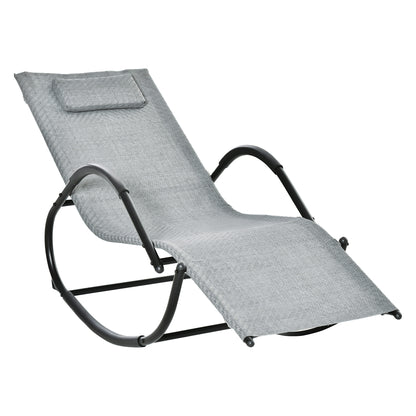 Zero Gravity Rocking Lounge Chair Rattan Effect Patio Rocking Chair w/ Removable Pillow Recliner Seat Breathable Texteline