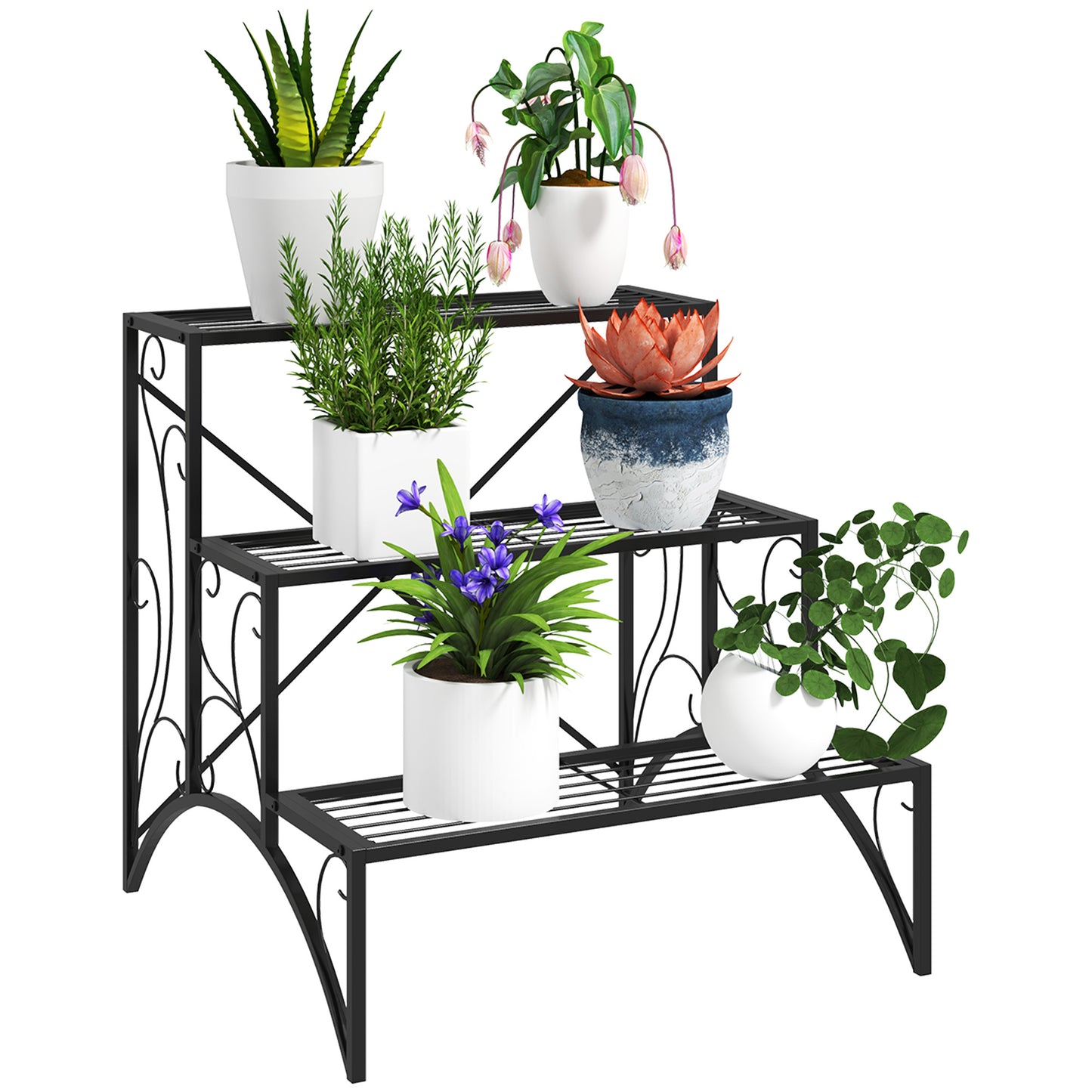 Three-Tier Decorative Metal Plant Stand - Black