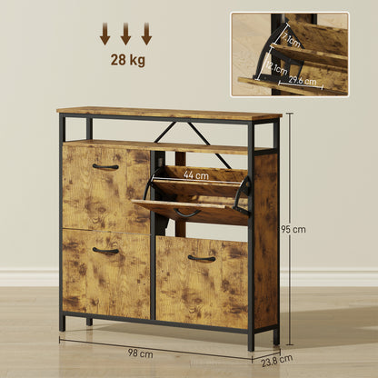 Shoe Storage Cabinet with 4 Flip Drawers and Open Shelf - Rustic Brown