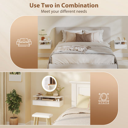 Set of Two Floating Bedside Tables - White
