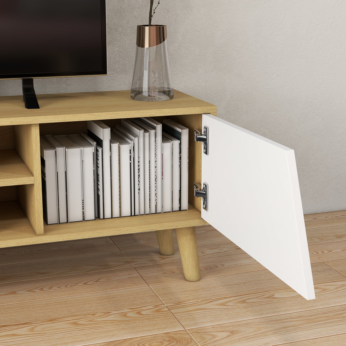 Scandinavian-Style TV Cabinet, with Storage - Wood-Effect/White
