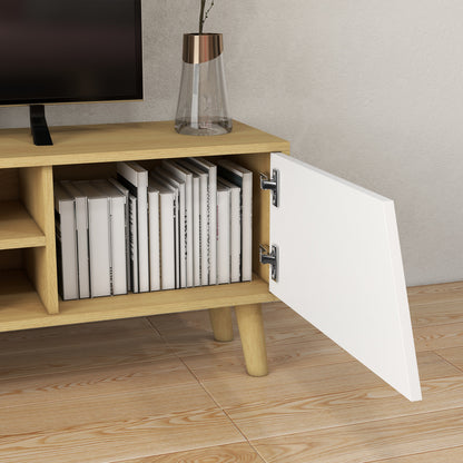 Scandinavian-Style TV Cabinet, with Storage - Wood-Effect/White