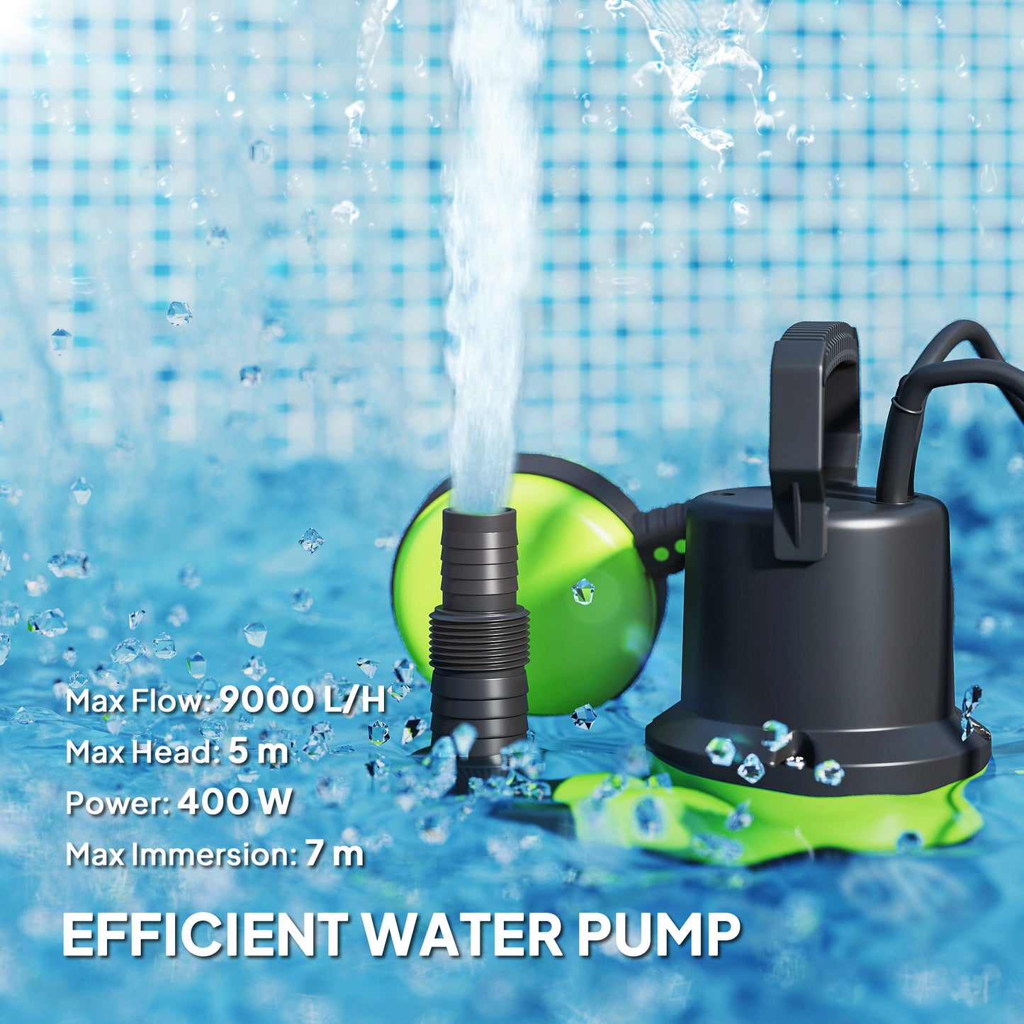 400W Submersible Water Pump for Dirty/Clean Water, 9000L/H Electric Sump Pump with Float Switch