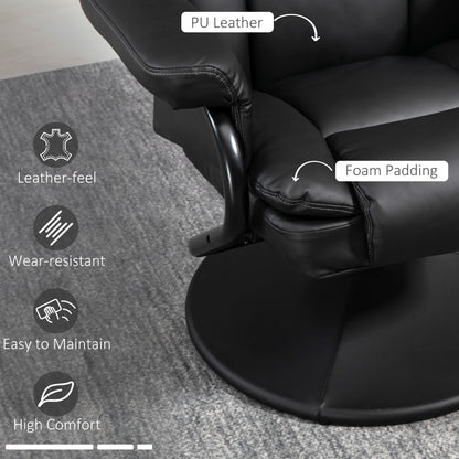 Swivel Recliner Chair with Footstool, PU Leather Recliner Armchair with Ottoman, Steel Base
