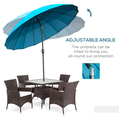 2.5m Shanghai Garden Parasol Umbrella with Crank & Tilt, Adjustable Outdoor Sun Shade, Blue