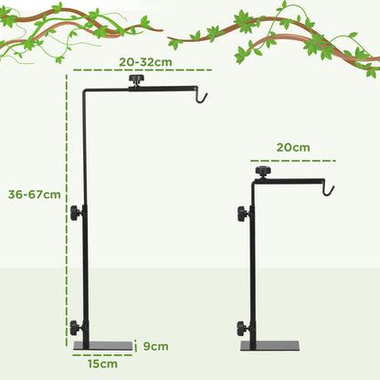 Adjustable Height and Length Reptile Lamp Stand Holder with Hook Hanging, Base - Black