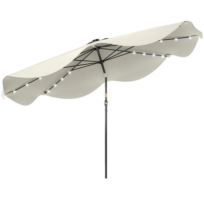 Solar Patio Umbrella with LED and Tilt, Outdoor Market Table Umbrella Parasol with Crank, 3 x 3 (m), Cream White