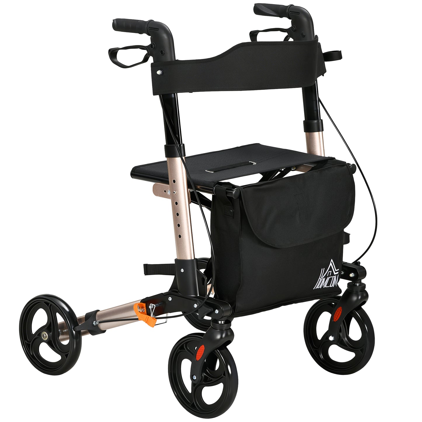 Rollator Walker with Seat with Carry Bag, Adjustable Height, Cane Holder for Seniors and Disabled, Gold Tone