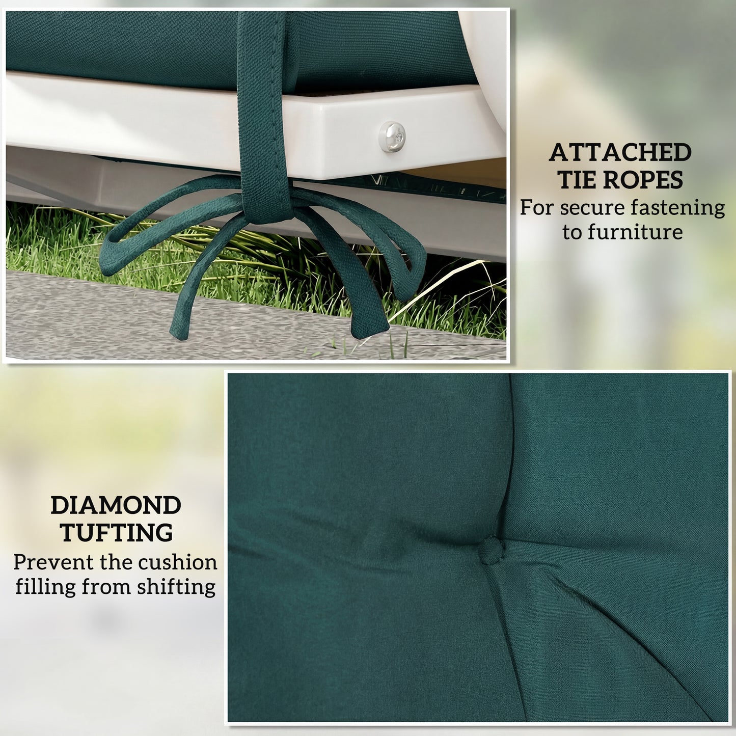 2 Seater Bench Pad, Garden Chair Cushion with Back and Ties for Indoor and Outdoor Use, 98 x 100 cm, Green