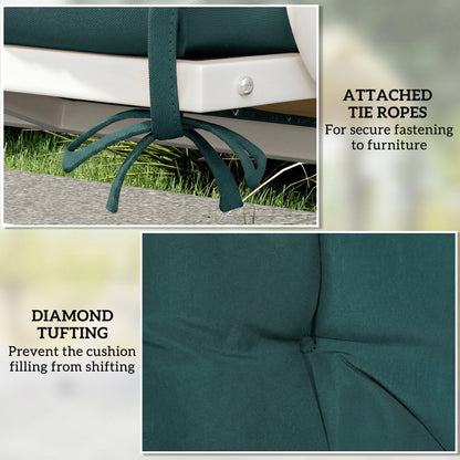 2 Seater Bench Pad, Garden Chair Cushion with Back and Ties for Indoor and Outdoor Use, 98 x 100 cm, Green