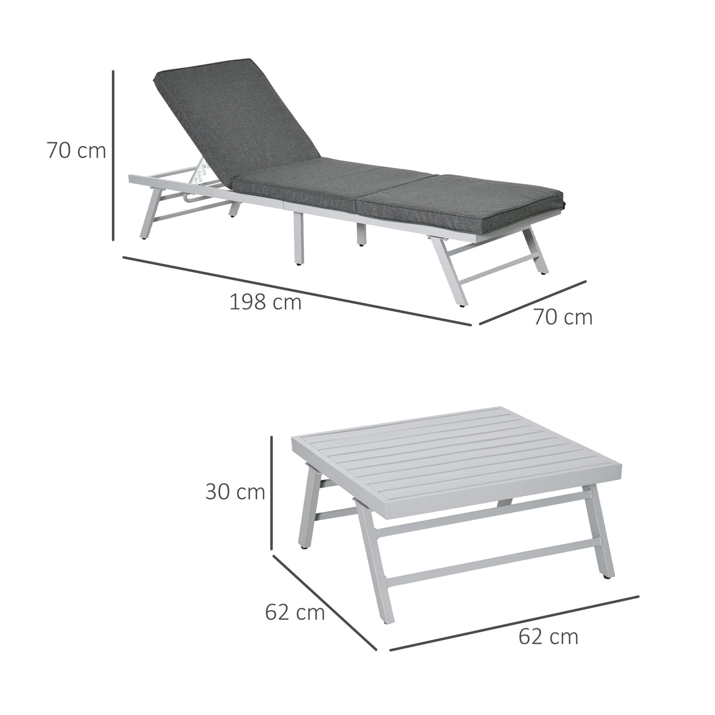 3 Pieces Garden Furniture Sets, 6 Seater Corner Sofa Set with Adjustable Backrest Chase Lounge with Slatted Metal Top Table