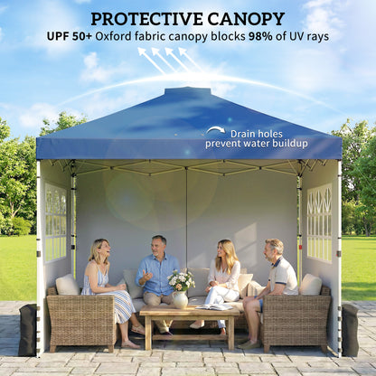 Pop Up Gazebo Waterproof Height Adjustable Canopy with 3 Sidewalls Wheeled Bag for Parties 3 x 3 m Dark Blue