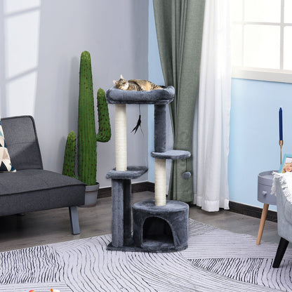 100cm Cat Tree for Indoor Cats, Cat Tower Condo for Kittens with Cat House Sisal Scratching Posts, Hanging Ball Toys