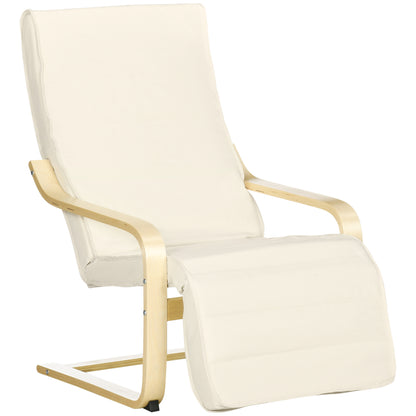 Wooden Armchair, Upholstered Linen Lounge Chair with Adjustable Footrest & Removable Cushion, Poang Chair for Living Room