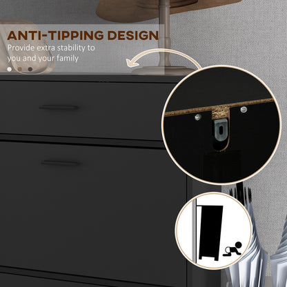 Three Drawer Slim Shoe Storage Cabinet, 12 Shoe Pairs - Black