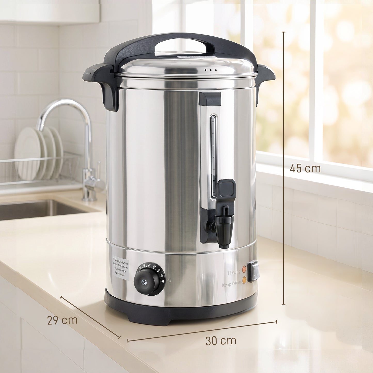 6.5L Catering Urn, 1500W Stainless Steel Hot Water Boiler Dispenser with Thermostat, Keep Warm Function & Easy Pour Tap