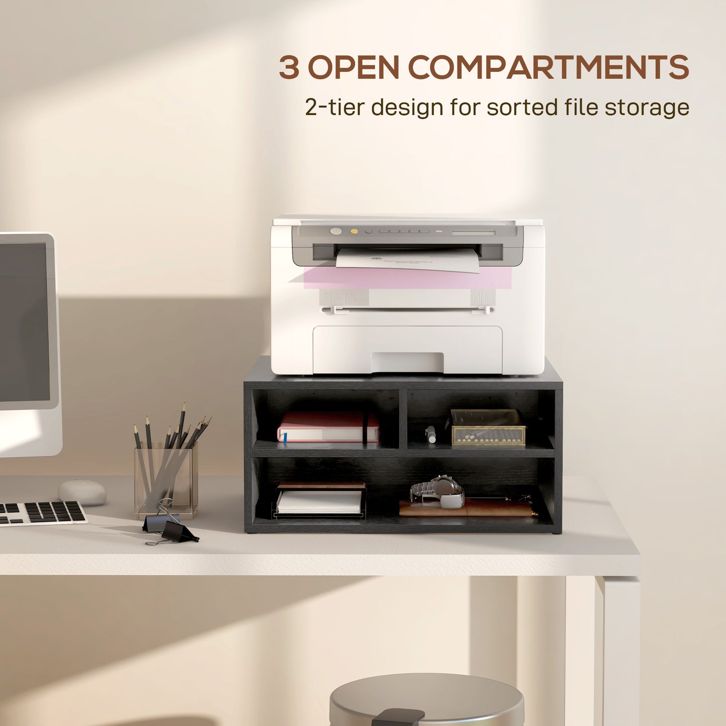 Three-Compartment Printer Storage Cabinet - Black