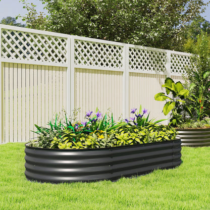 Galvanised Raised Garden Bed, Metal Planter Box with Safety Edging, for Flowers, Herbs, Succulents, Dark Grey