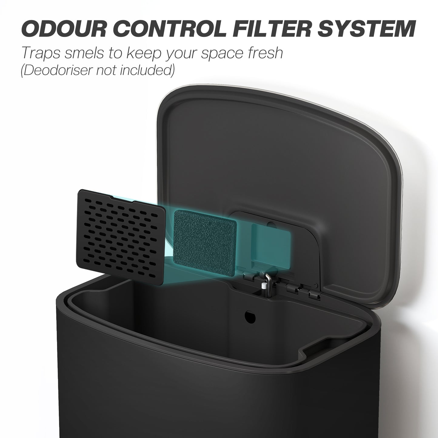 50L Kitchen Bin with Soft-Close Lid and Stay-Open Function, Stainless Steel Pedal Bin with Removable Inner Bucket