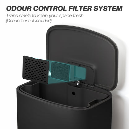50L Kitchen Bin with Soft-Close Lid and Stay-Open Function, Stainless Steel Pedal Bin with Removable Inner Bucket