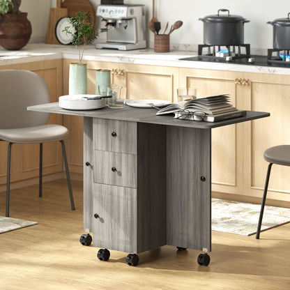 Multi-Storage Six-Person Drop Leaf Dining Table - Grey