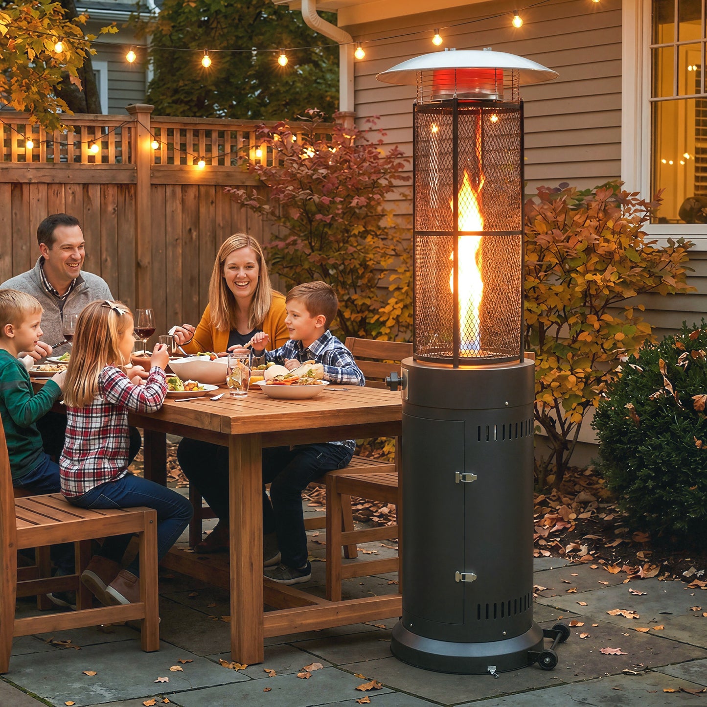 11 KW Freestanding Gas Patio Heater, Adjustable Outdoor Garden Propane Heater with Tip-Over Switch, Wheels, Pulse Ignition