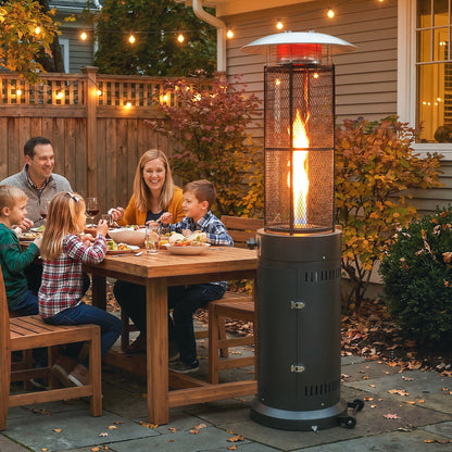 11 KW Freestanding Gas Patio Heater, Adjustable Outdoor Garden Propane Heater with Tip-Over Switch, Wheels, Pulse Ignition