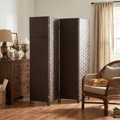 Wave Fibre Freestanding Folding Privacy Screen Panels, Room Divider, Dark Brown