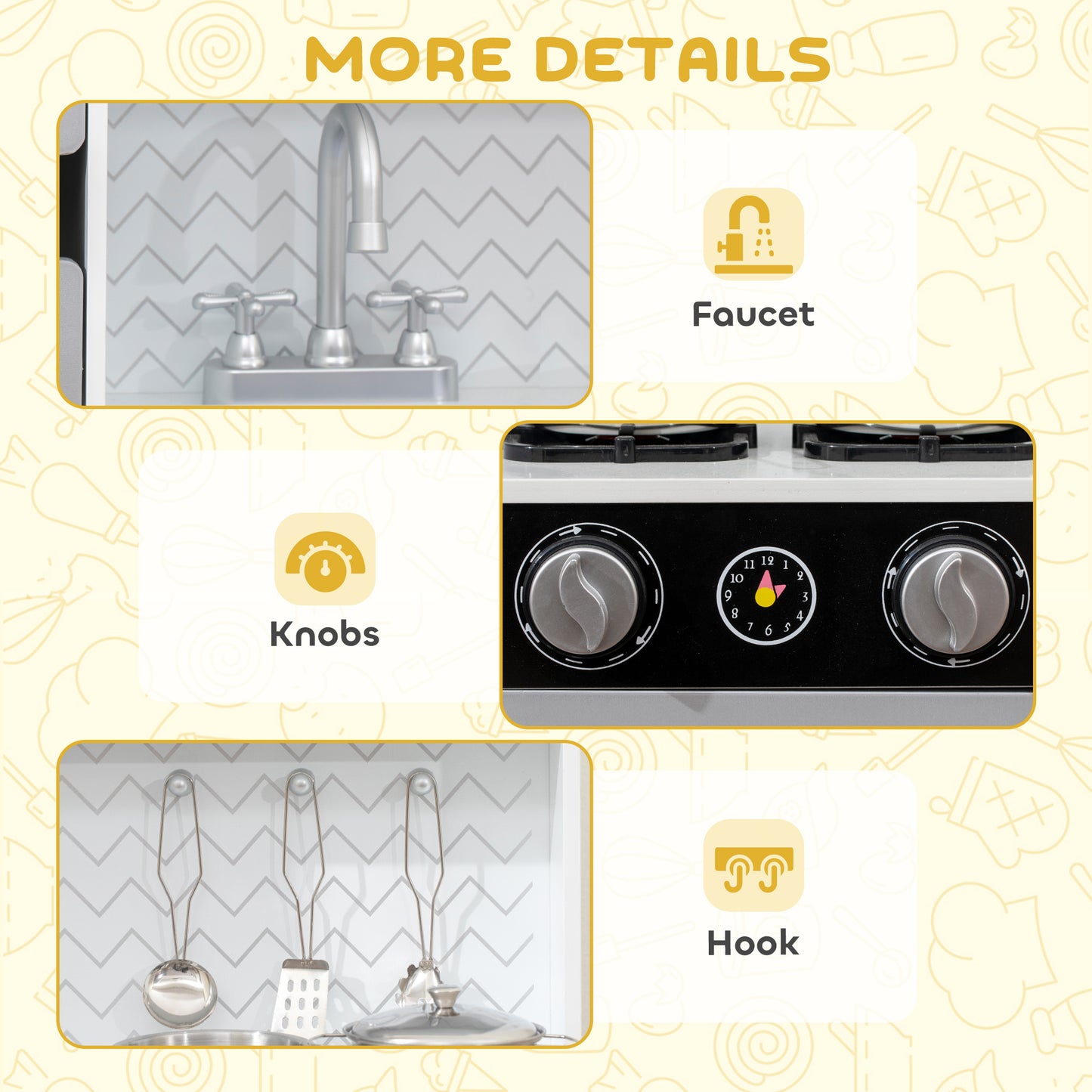 Kids Play Kitchen with Sound, Ice/Coffee Maker, Utensils, Microwave, Stainless Steel Utensils, for 3-6 Years