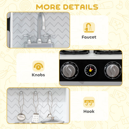 Kids Play Kitchen with Sound, Ice/Coffee Maker, Utensils, Microwave, Stainless Steel Utensils, for 3-6 Years