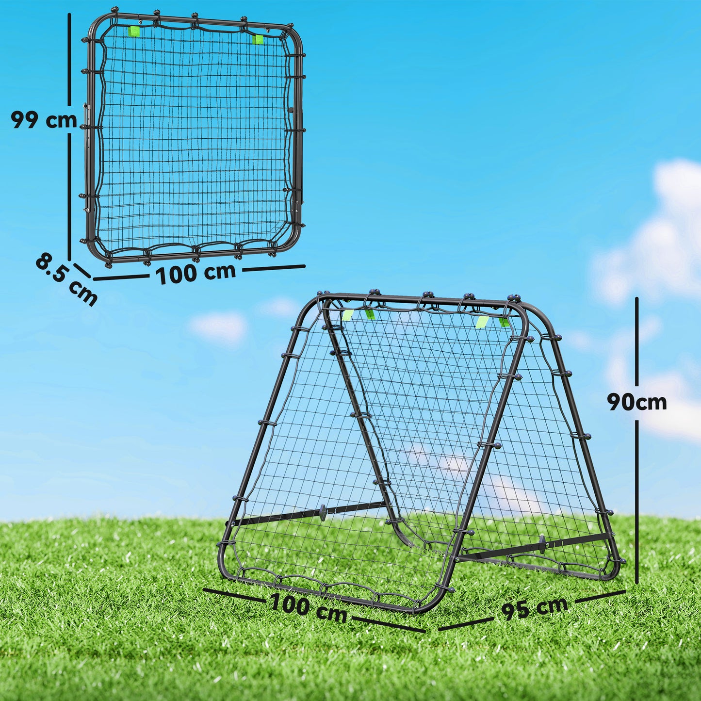 Double Sided Football Rebounder Net, Football Rebound Goal with Five Adjustable Angles, Black