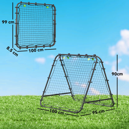 Double Sided Football Rebounder Net, Football Rebound Goal with Five Adjustable Angles, Black