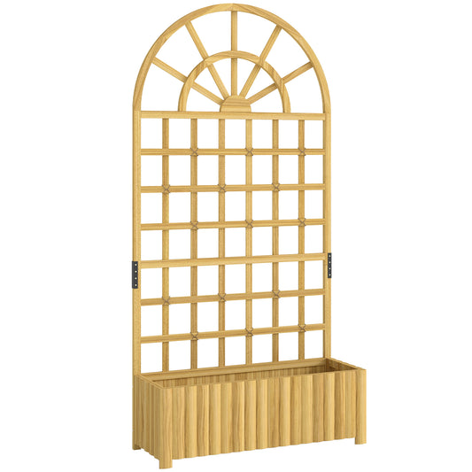 Wooden Raised Planter with Trellis, Raised Bed for Garden with Lattice and Drainage Holes for Climbing Plants