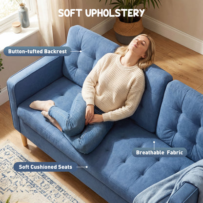 3 Seater Sofa, 169cm Couch with Hidden Storage, Wood Legs, Blue