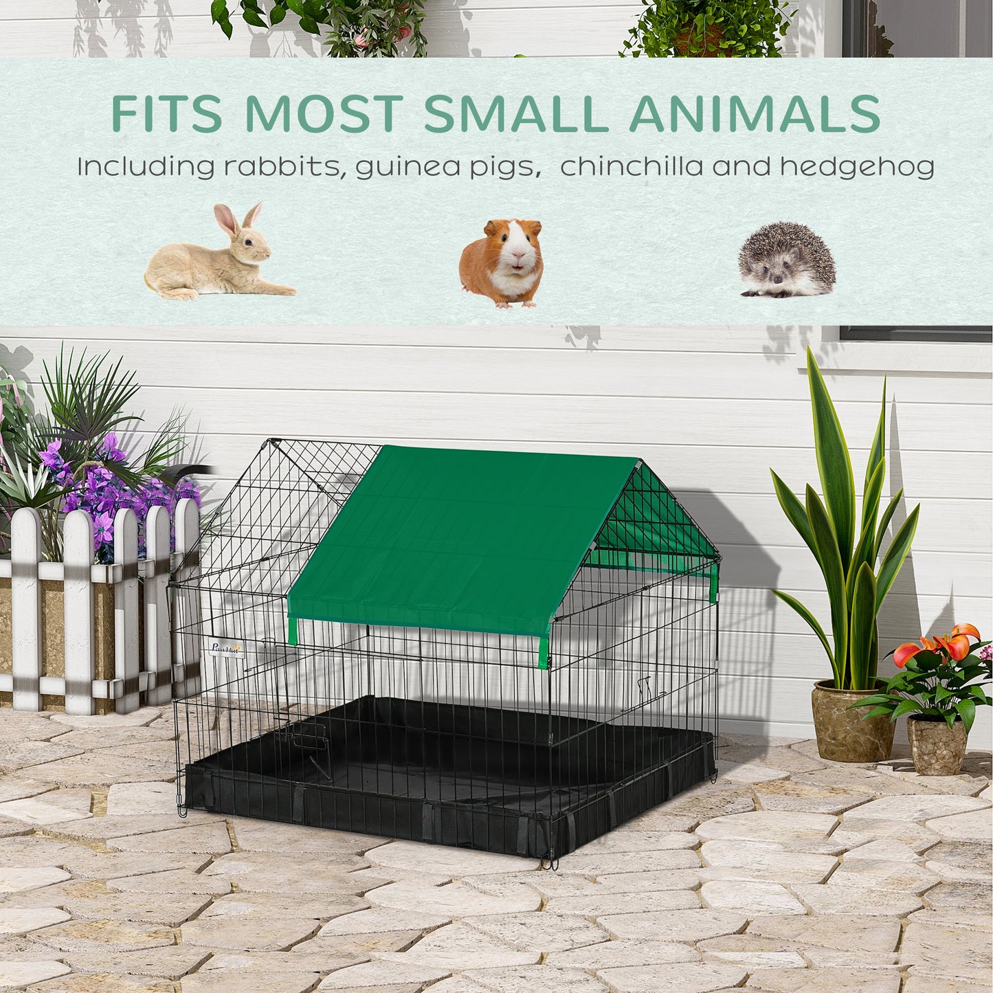 Rabbit Cage Guinea Pig Playpen Small Animal House for Kitties Puppies, w/ Water Proof Oxford Roof Floor 90 x 75 x 75 cm