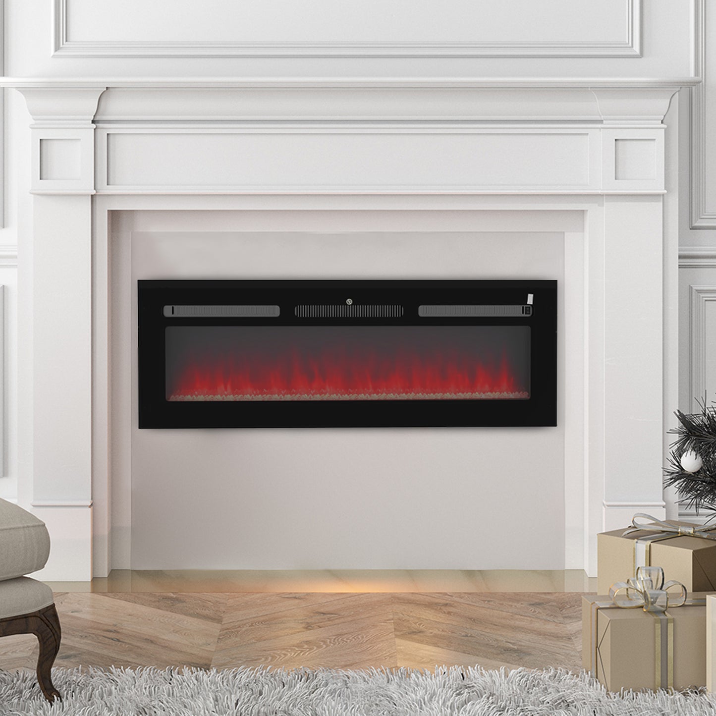 127cm/50" Electric Fireplace, 2000W Recessed and Wall Mounted Electric Fire with Remote Control, 9 Flame Colour and Crystal