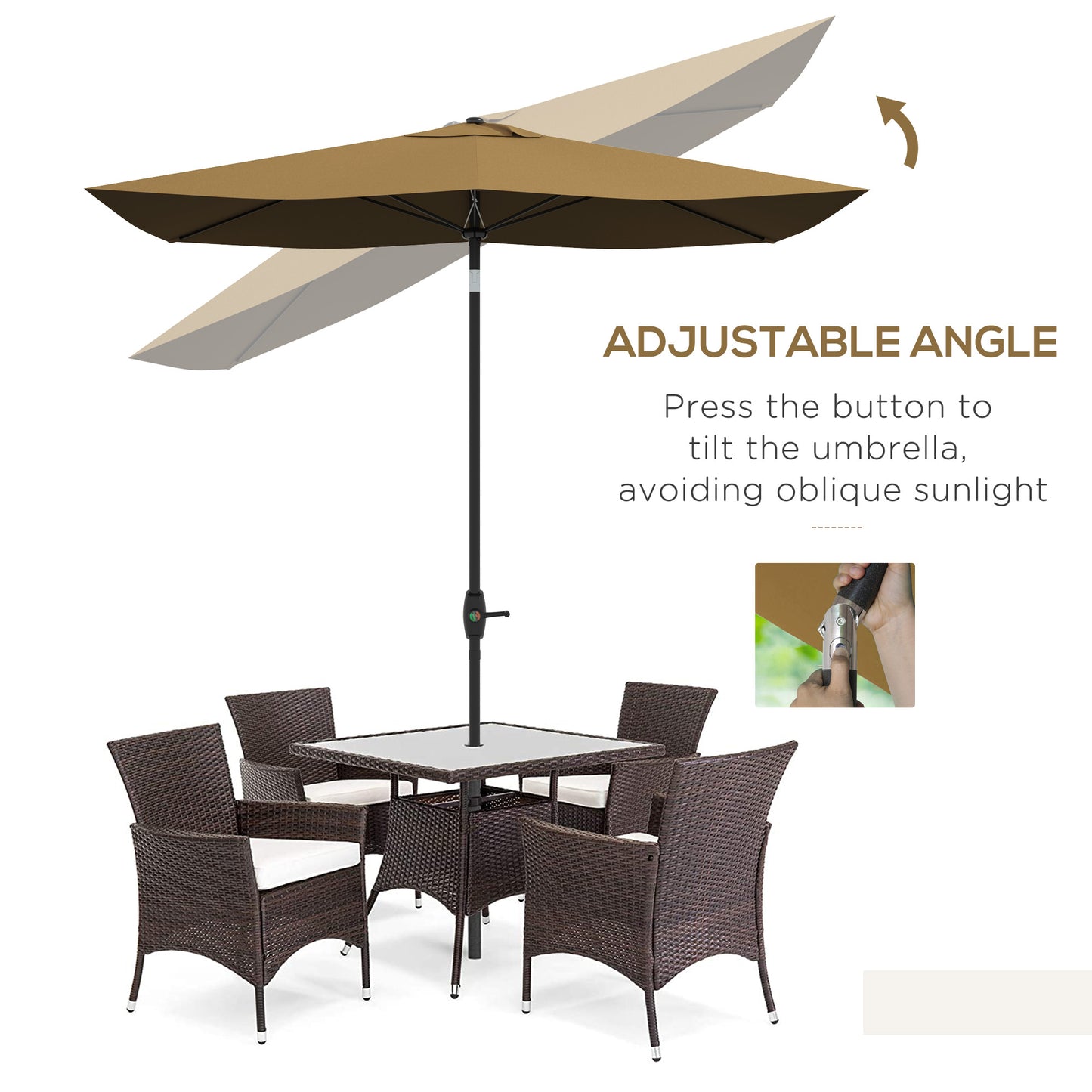 3 x 2 m Garden Parasol Umbrella with Aluminium Pole, UPF 50+ Rectangular Outdoor Table Parasol Sun Shade