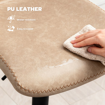 Bar Stools Set of 2, PU Leather Barstools with Backrest and Footrest for Kitchen, Counter, Breakfast Bar, Light Brown